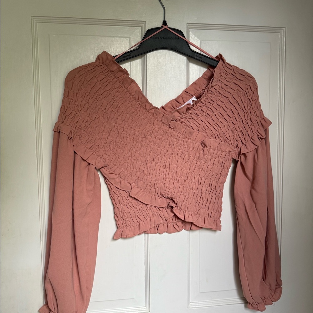 Elegant Pink Smocked Women's Crop Top